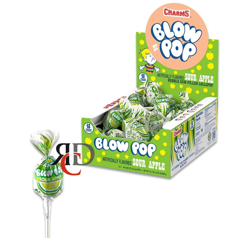 CHARMS BLOW POP SOUR APPLE 25¢ - 48CT/ DISPLAY