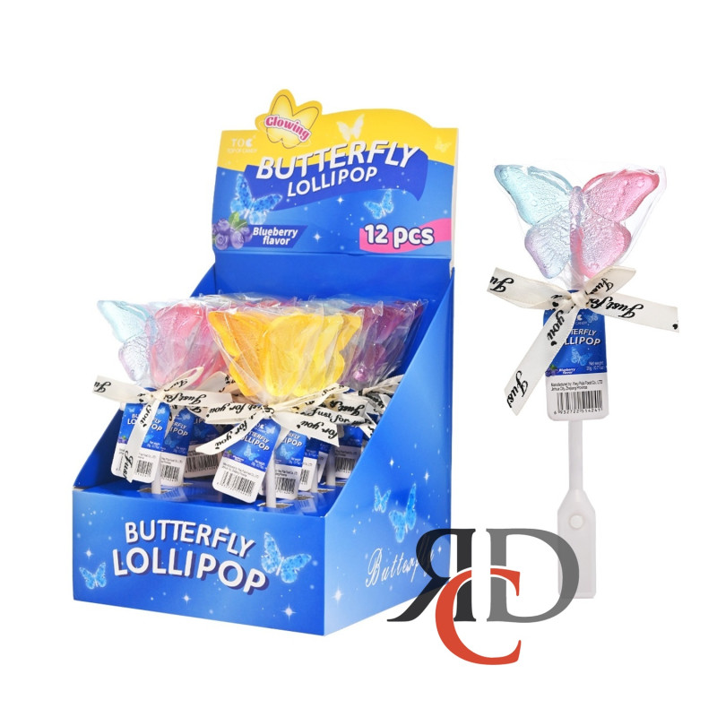 TOP OF CANDY LED CANDY BUTTERFLY LOLLIPOP BLUEBERRY FLAVOR 12CT/ DISPLAY