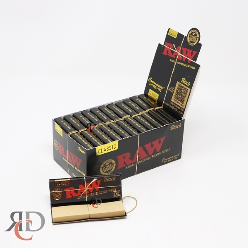 RAW BLACK CONNOISSEUR 1 1/4+TIP CLASSIC 24CT/PACK