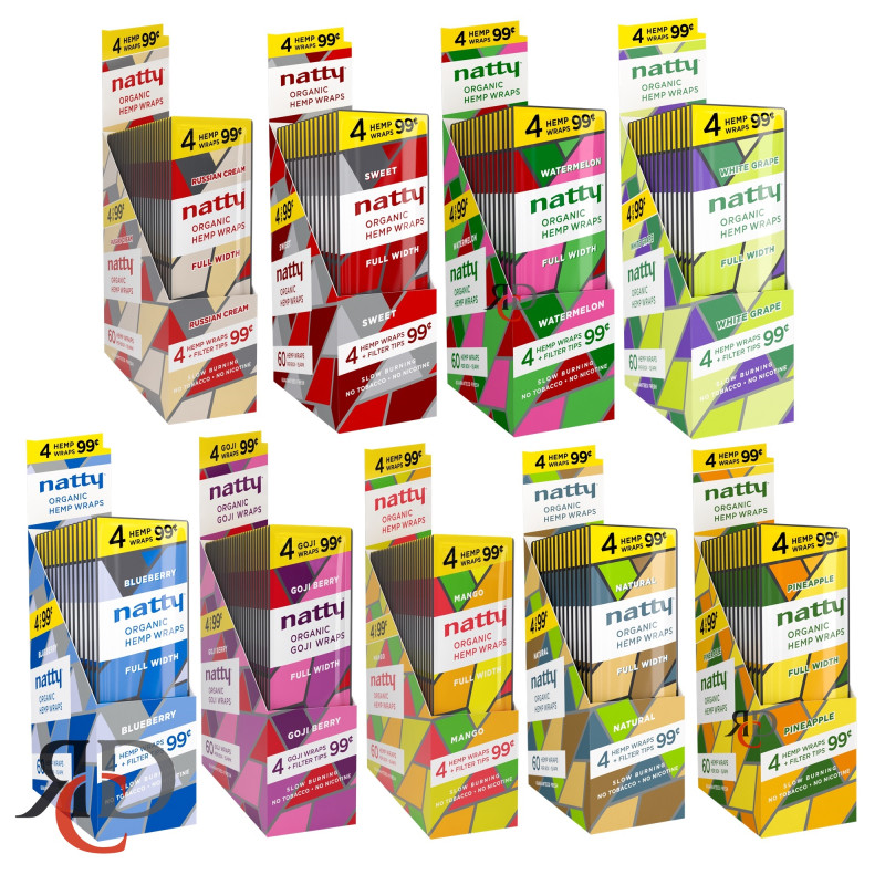 NATTY HEMP WRAPS FULL WIDTH (FILTER TIPS INCLUDED) 4CT/ 15PACK  (PRE-PRICED)
