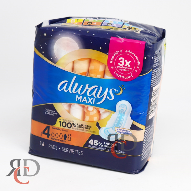 ALWAYS MAXI OVERNIGHT 1/16 CT LEAK GUARD SIZE 4