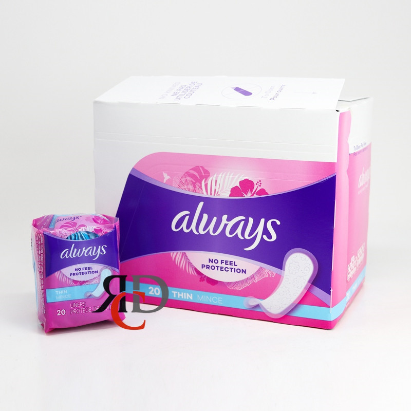 ALWAYS THIN PANTILINERS REGULAR, UNCENT 20CT - 12PACKS/ DISPLAY