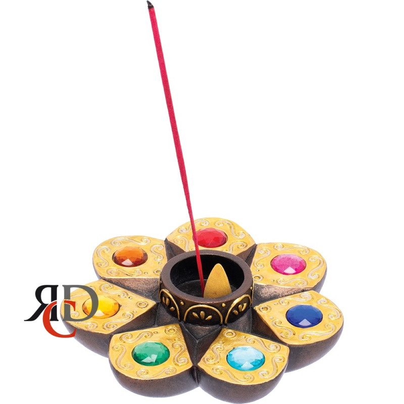 INCENSE BURNER 5.7in CHAKRA GEMSTONE 1CT