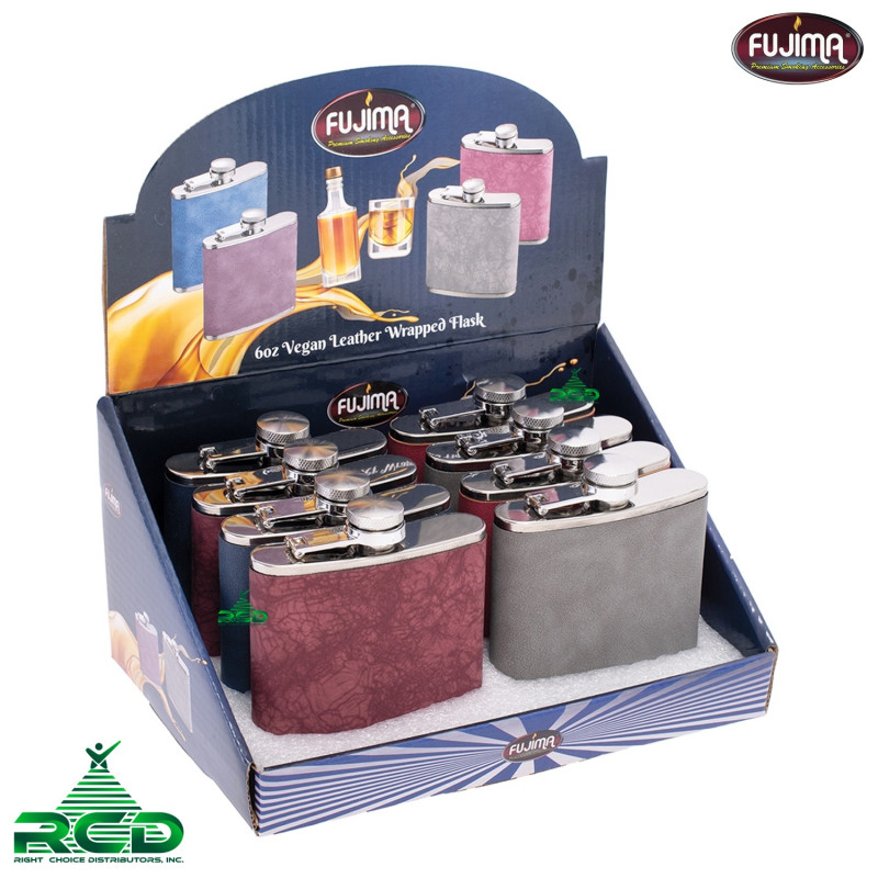 FUJIMA 6oz VEGAN PU LEATHER HIP LIQOUR FLASK 8CT/ DISPLAY