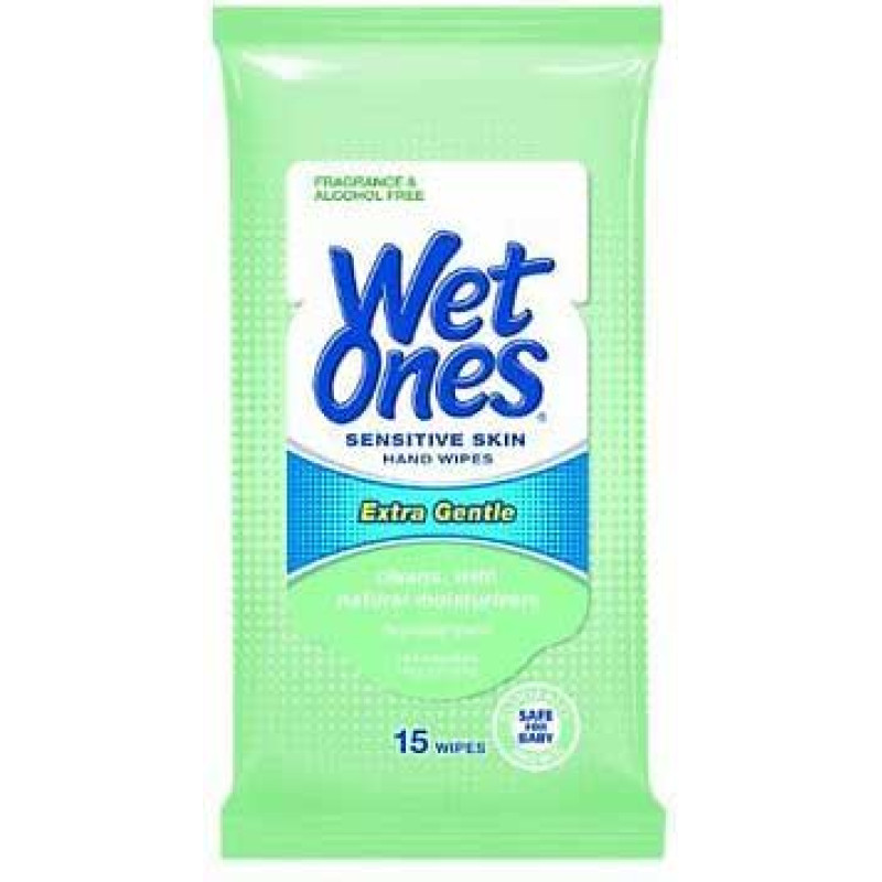 WET ONES WIPES GREEN SENSITIVE SKIN TRAVEL SIZE 10CT/ DISPLAY