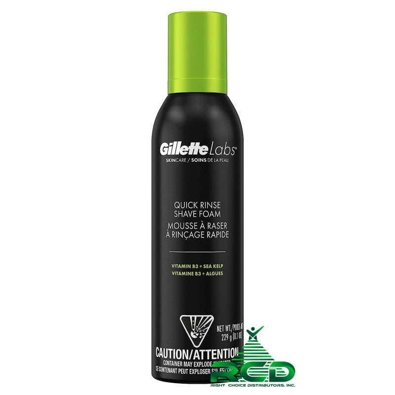 GILLETTE LABS 229gms(8.1oz) QUICK RINSE SHAVE FOAM WITH VIT B3 1CT
