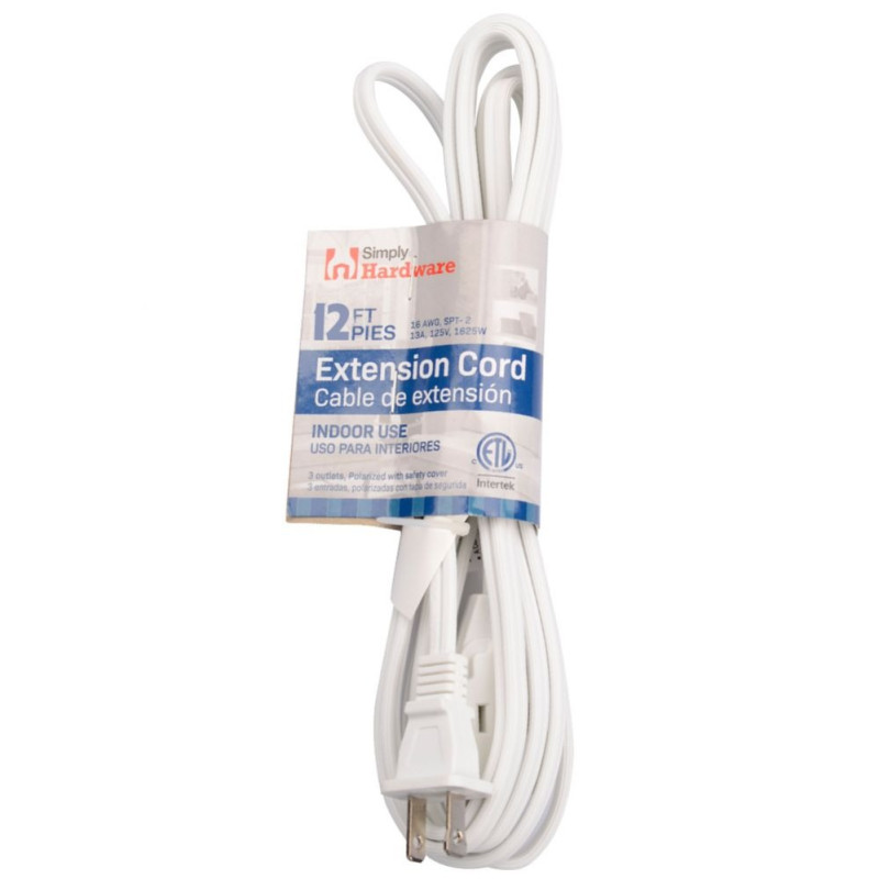 SIMPLY HARDWARE 12FT WHITE EXTENSION CORD 120V 13A 1625W