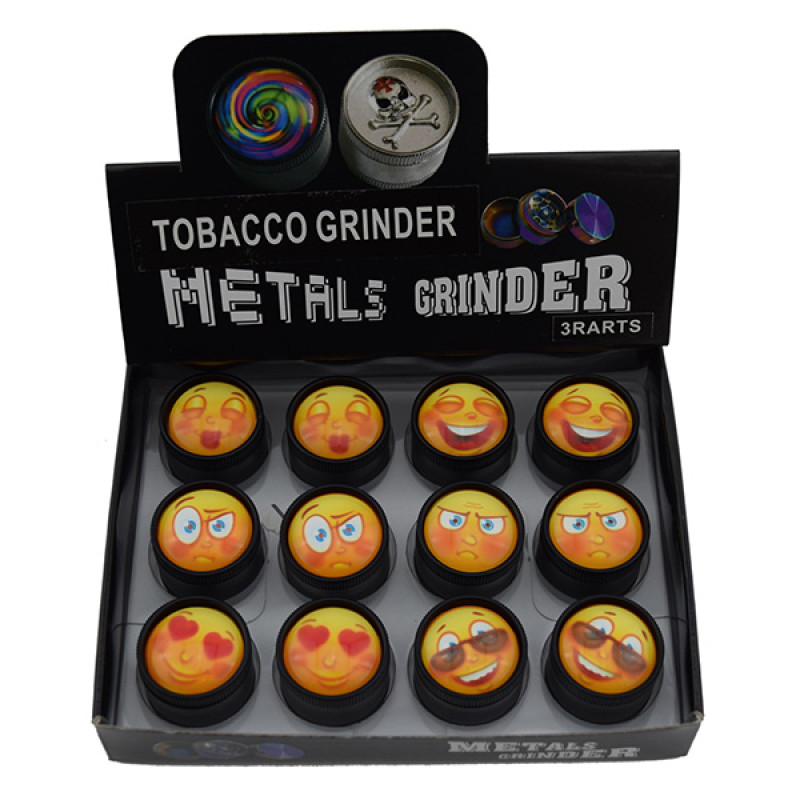 GRINDER 3PART 30MM CRYSTAL BALL - SMILY FACE 