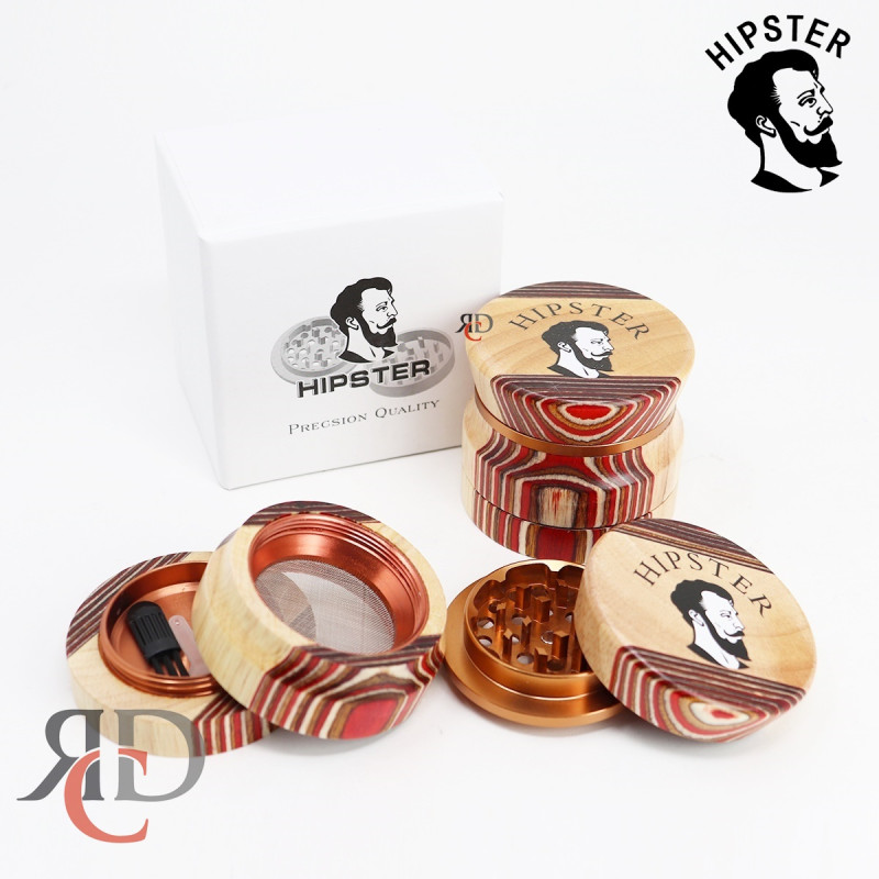 HIPSTER GRINDER 4 PART 63MM MULTI COLOR WOOD WITH ROSE GOLD ALUMINUM SHARP TEETH GRH1800