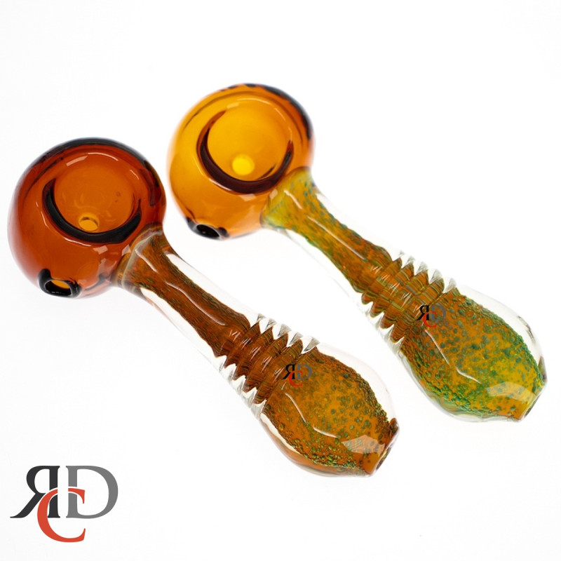 GLASS PIPE AMBER HEAD GOLDEN ART WITH LINES GP5107 1CT
