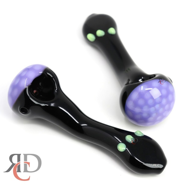 GLASS PIPE GREEN/ PURPLE HEAD BLACK HANDLE GP8055 1CT